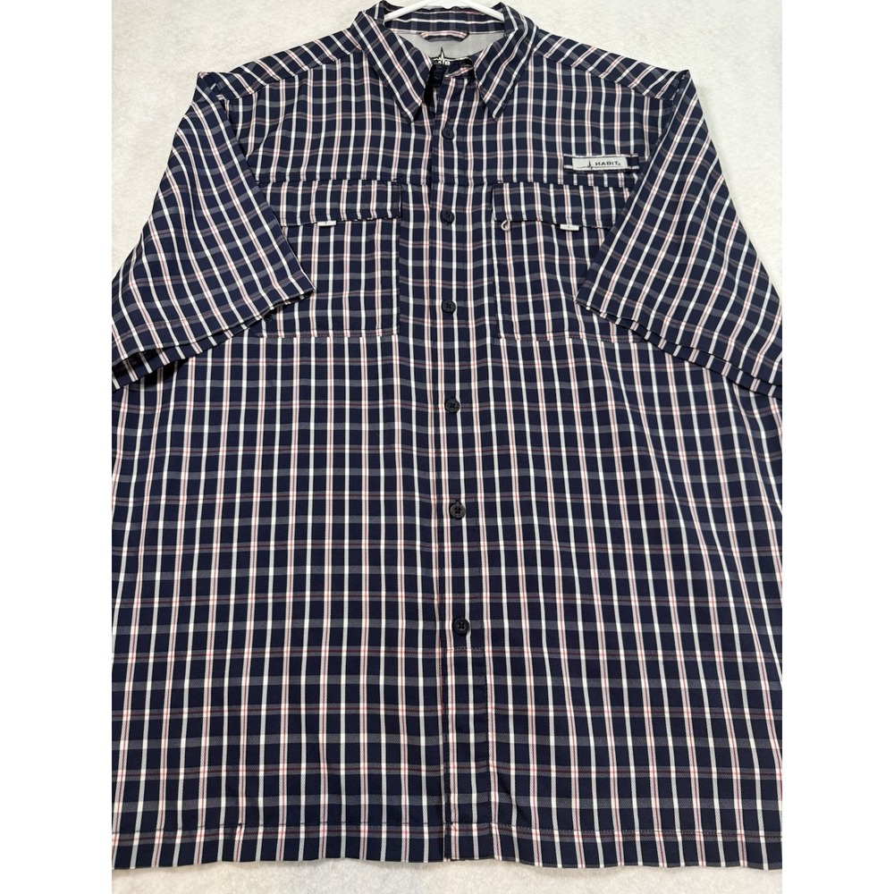 Habit Fish Finder Men's L Fishing Shirt‎ UPF 40+ Plaid Vented Mesh Peacoat Blue